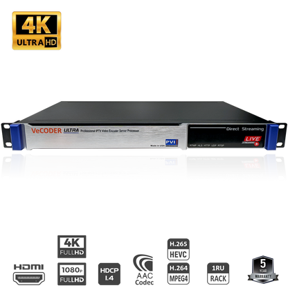 VeCODER ULTRA 4K HEVC multichannel IPTV encoder 1RU streaming server front view