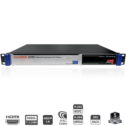 VeCODER ULTRA HD H.264 multichannel IPTV encoder 1RU streaming server front view