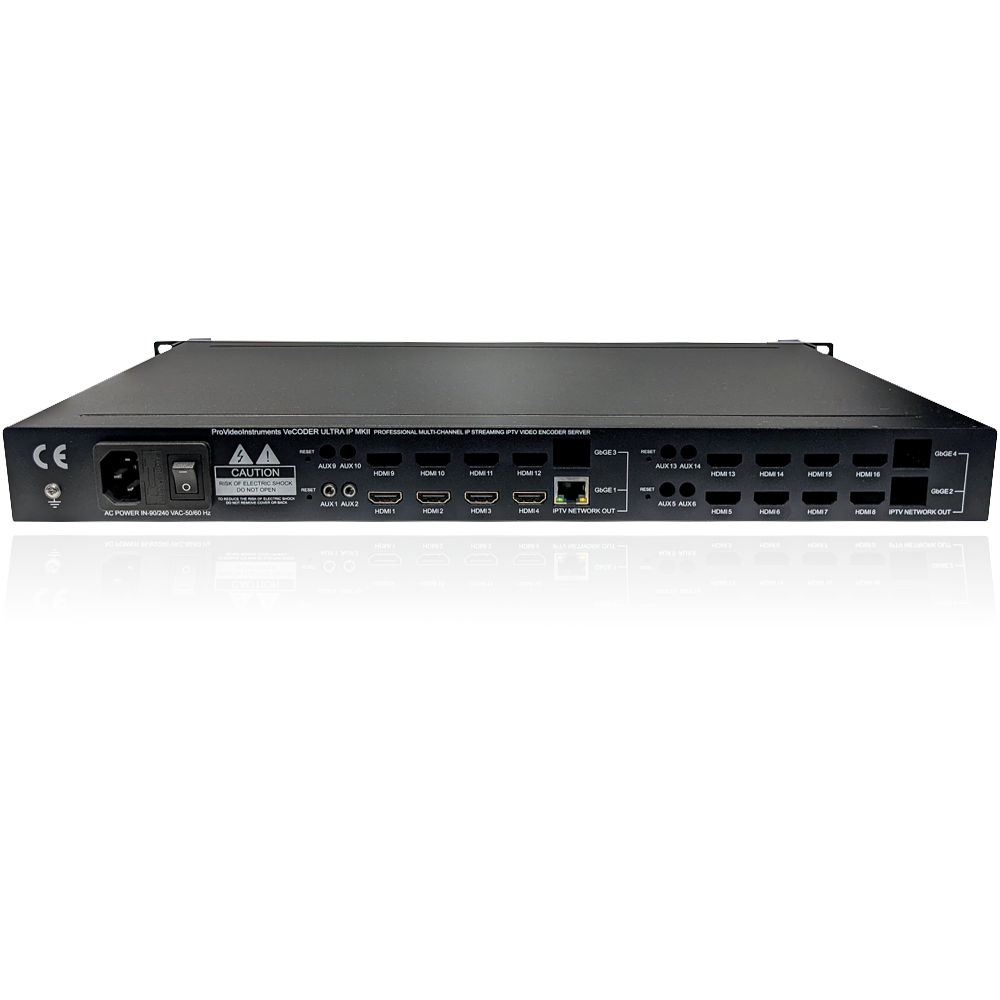 VeCODER ULTRA HD HEVC 4-channel HDMI IPTV encoder rear input panel