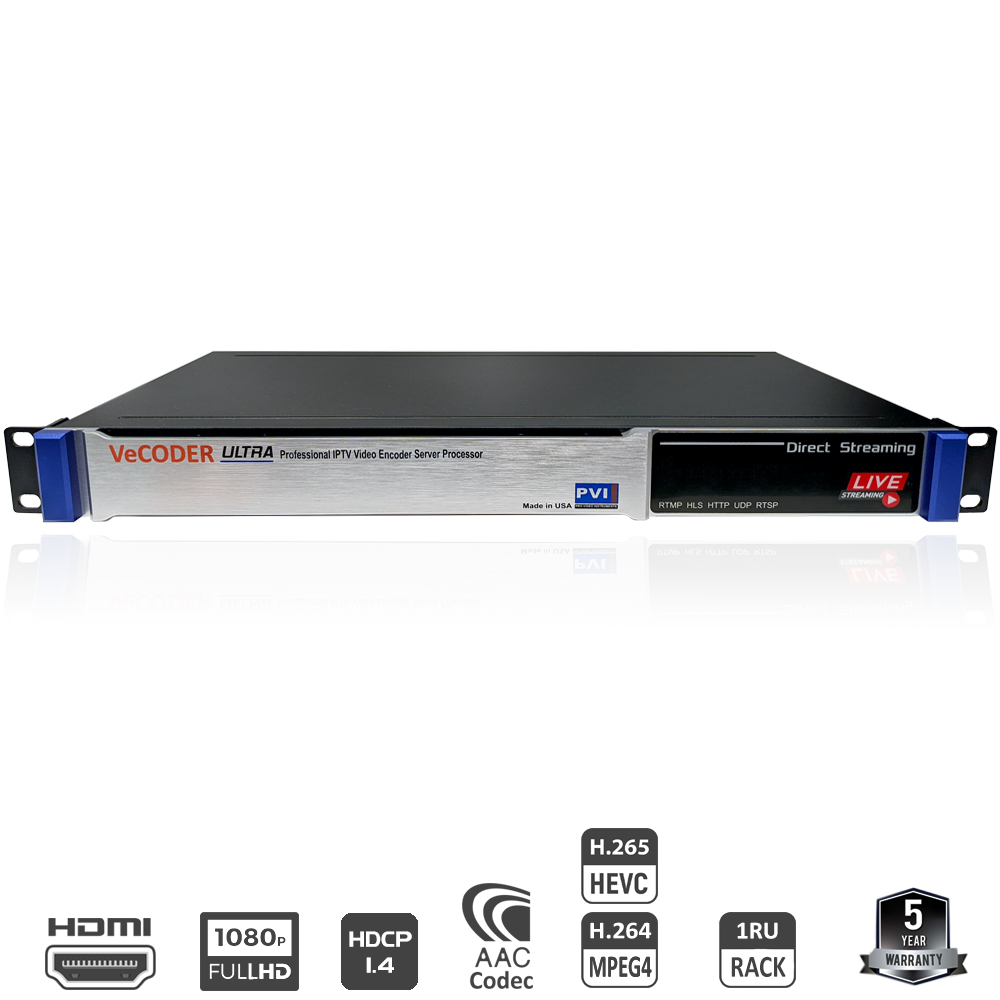 VeCODER ULTRA HD HEVC multichannel IPTV encoder 1RU streaming server front view