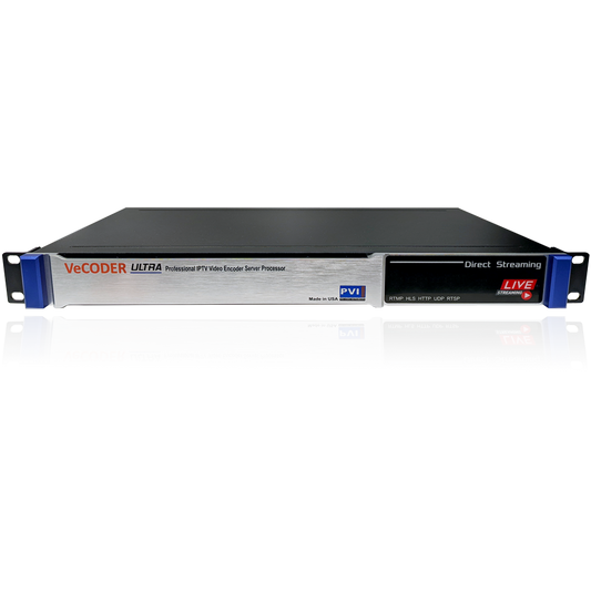 VeCODER ULTRA-4 SDI four-channel SDI IPTV encoder rack streaming server front by Pro Video Instruments
