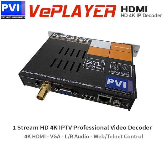 VePLAYER 4K IPTV decoder front view HDMI VGA CVBS outputs