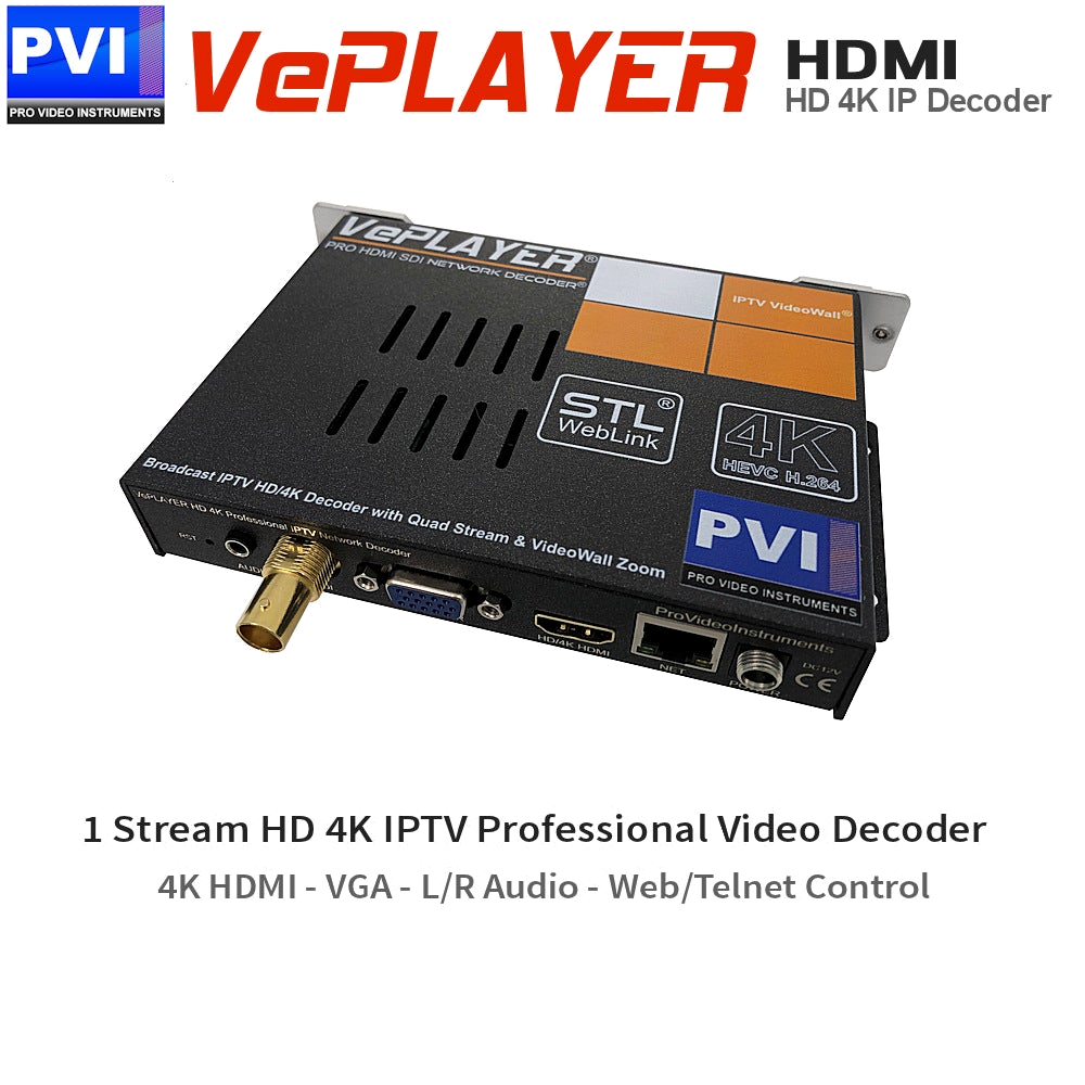 VePLAYER PRO IP video decoder with NDI front view HDMI output