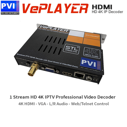 VePLAYER PRO IP video decoder with NDI front view HDMI output
