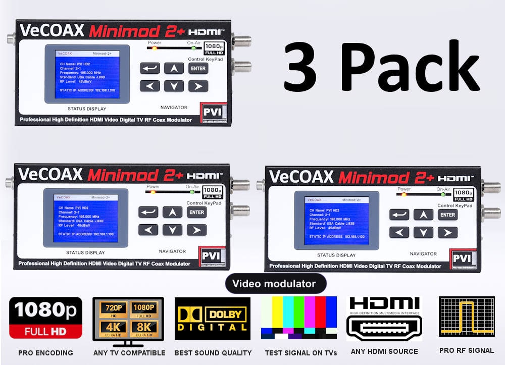 Video modulator 3-pack bundle deal - three MINIMOD 2+ units