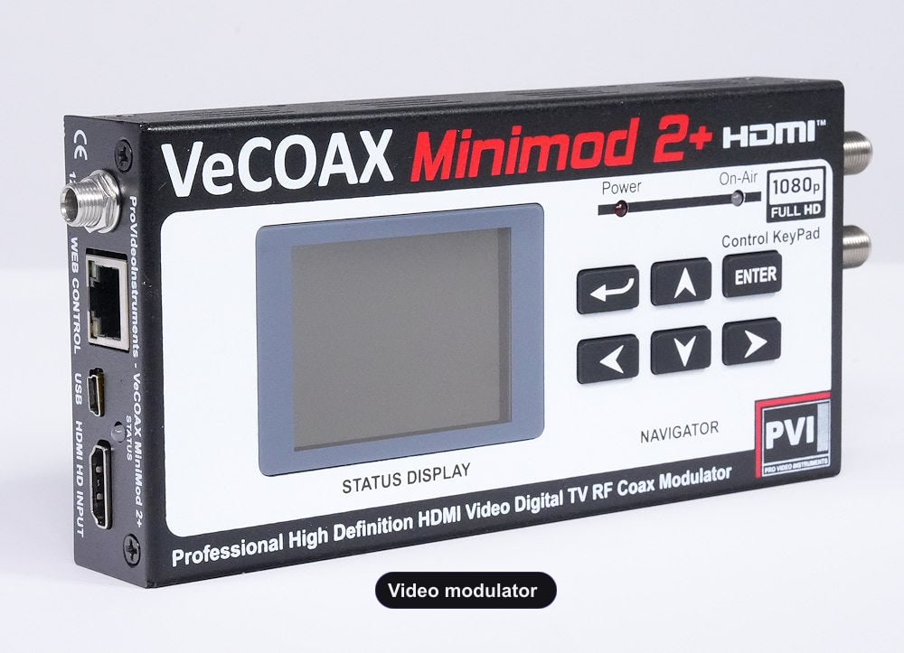 Video modulator compact aluminum enclosure left side view