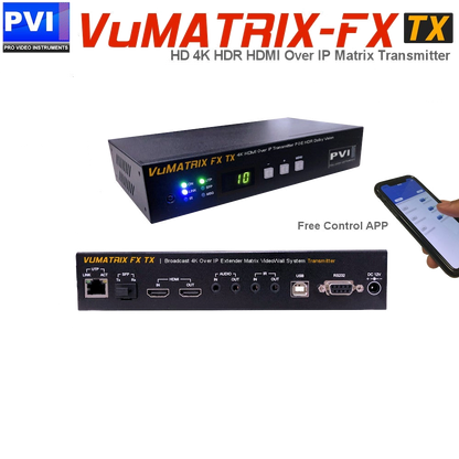 VuMATRIX FX Transmitter 4K HDMI-over-IP extender with branding